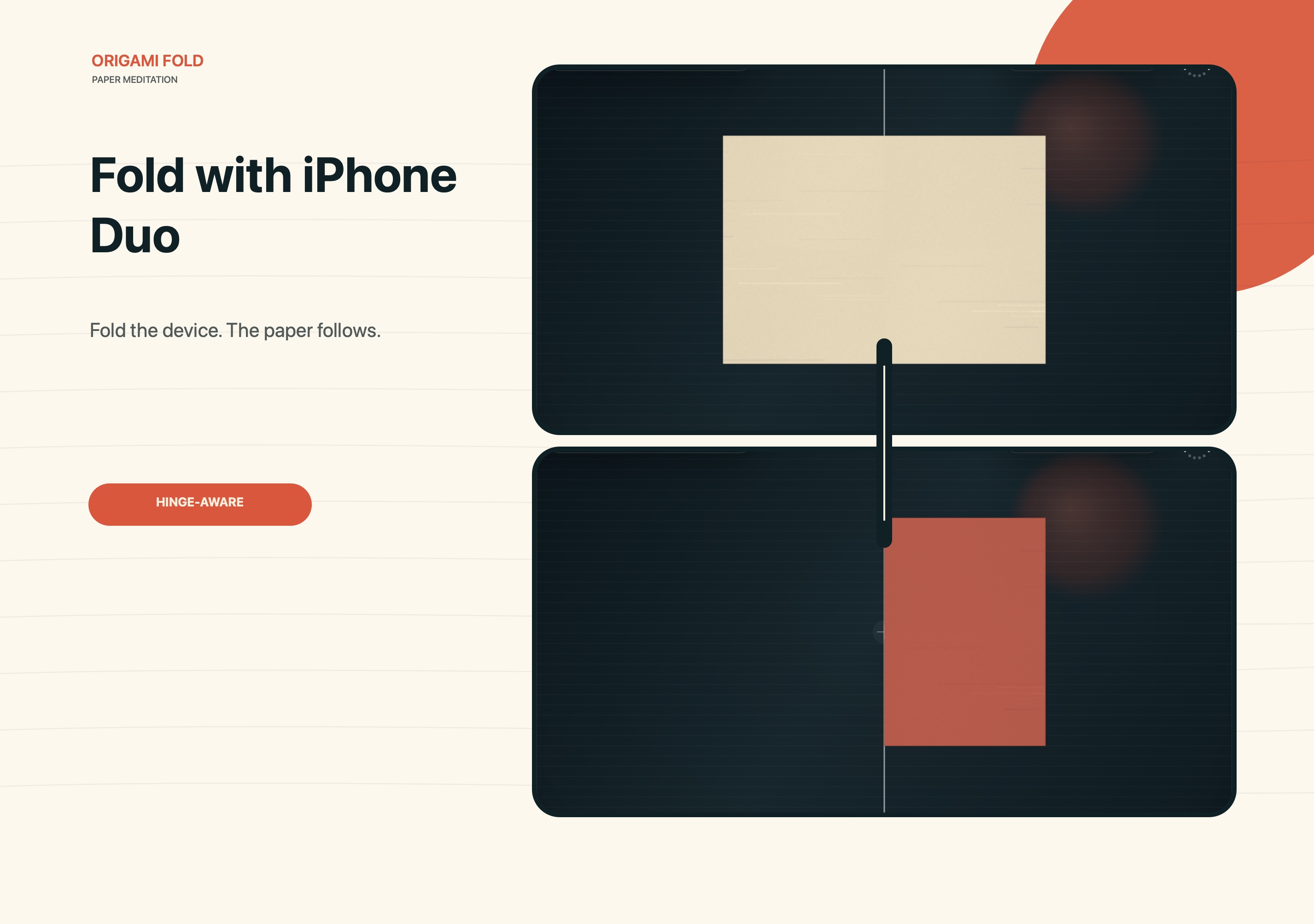 Origami Fold responding across the two iPhone Duo displays