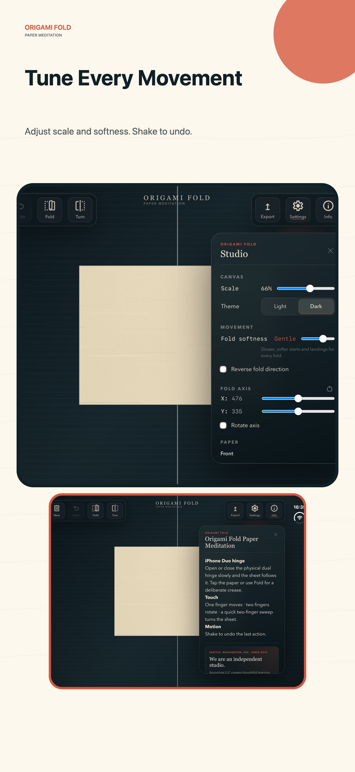 Scale, theme, and fold softness settings
